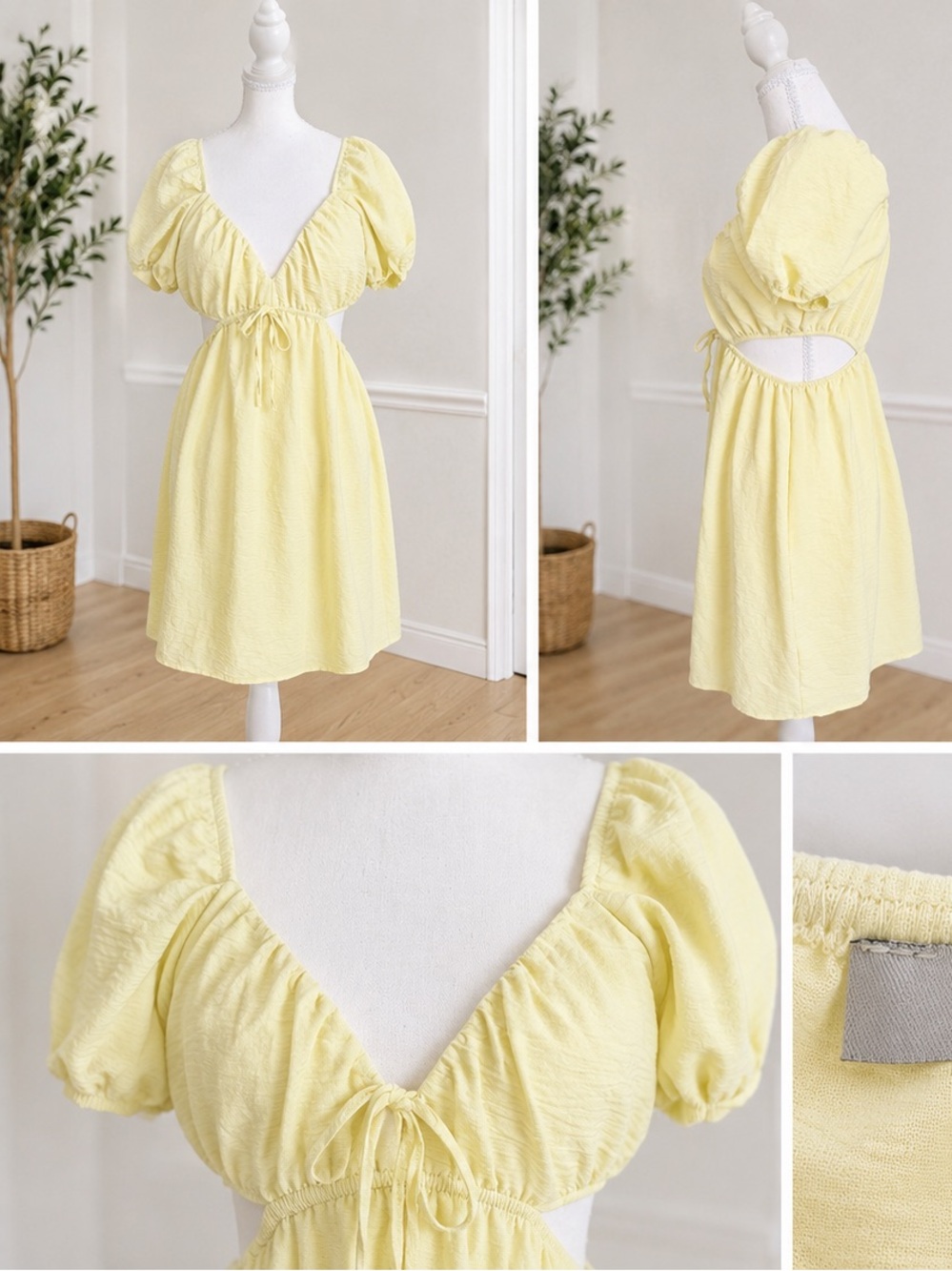 Love Tree Yellow Puff Sleeve Cutout Dress for Girls